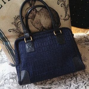 Fendi Canvas Elegant Navy Blue Handbag